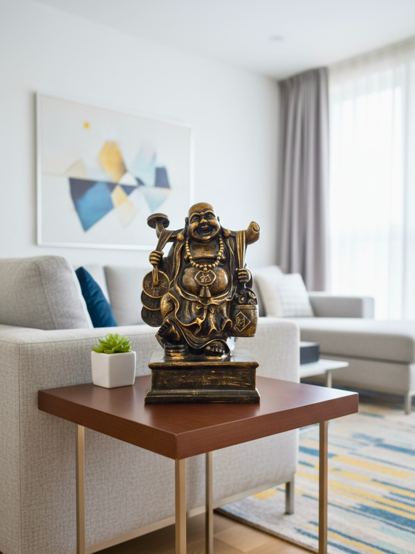 Standing Laughing Buddha - Premium Golden Idol