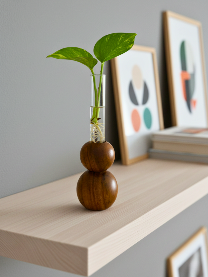 Double Ball Planter - Premium Rosewood & Borosilicate Glass Tube