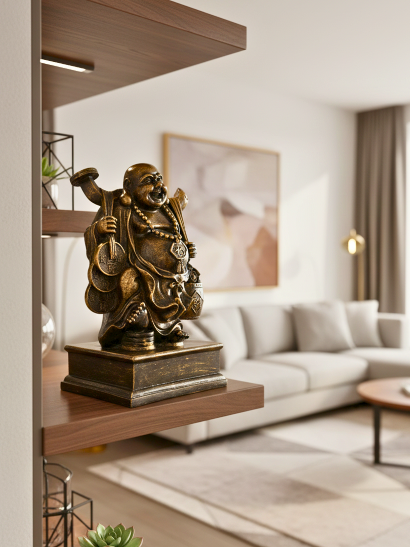 Standing Laughing Buddha - Premium Golden Idol