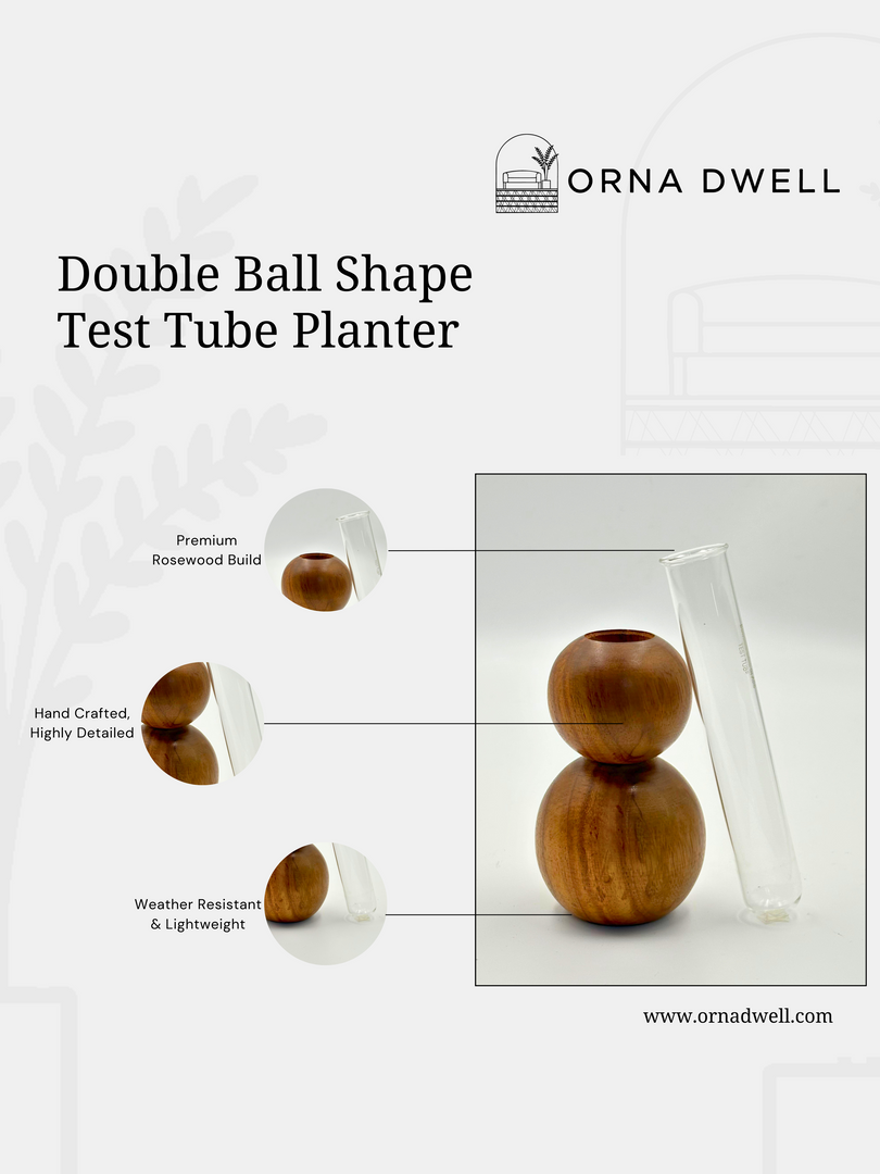 Double Ball Planter - Premium Rosewood & Borosilicate Glass Tube