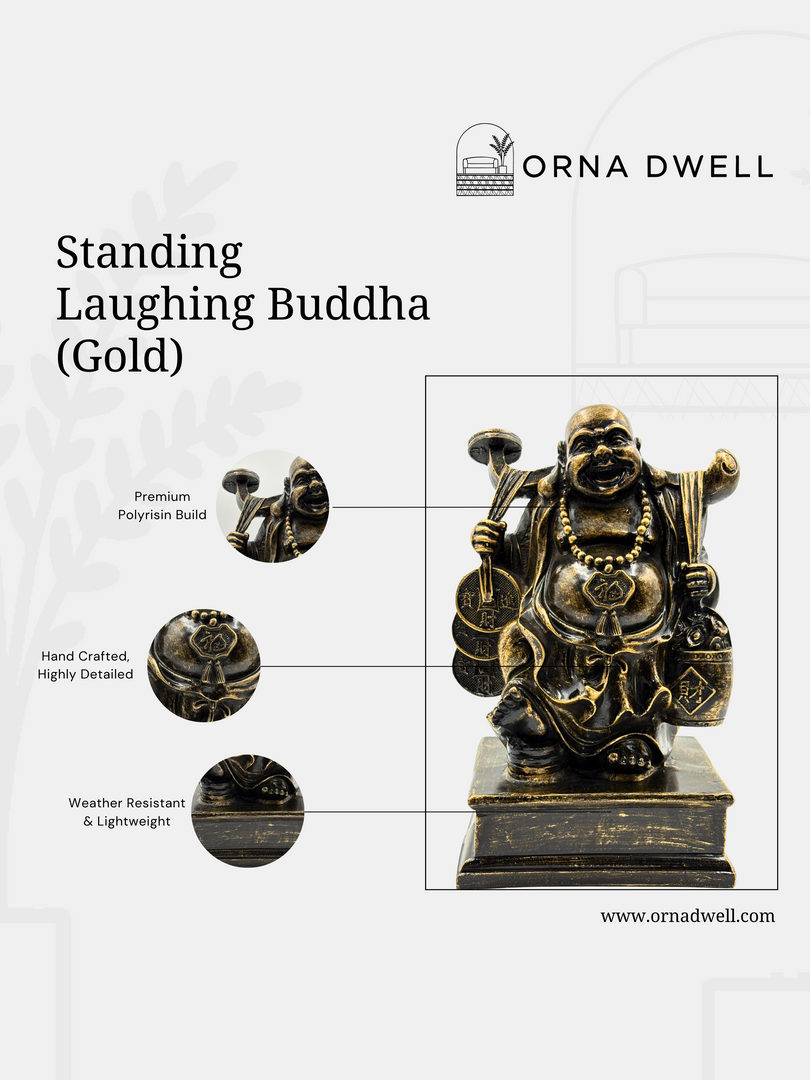 Standing Laughing Buddha - Premium Golden Idol