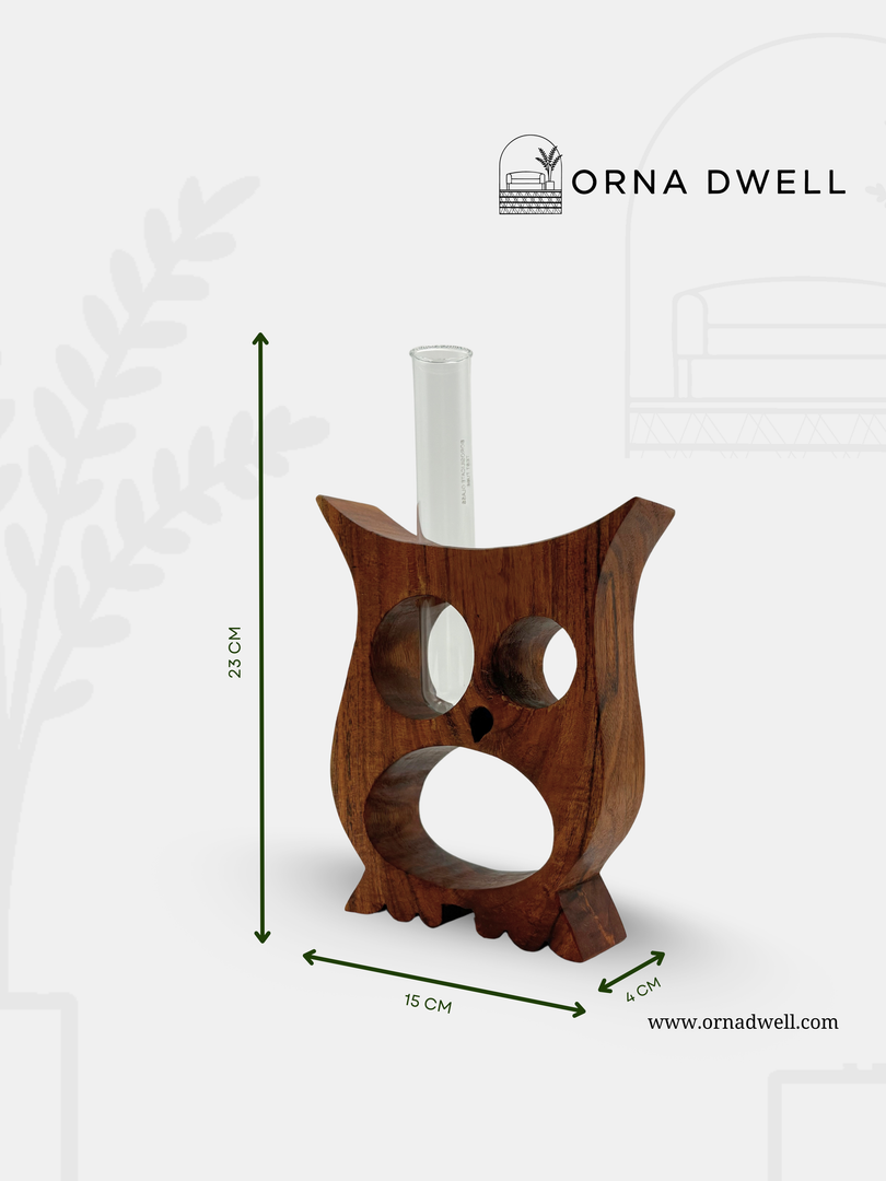 Owl Shape Planter - Premium Rosewood & Borosilicate Glass Tube