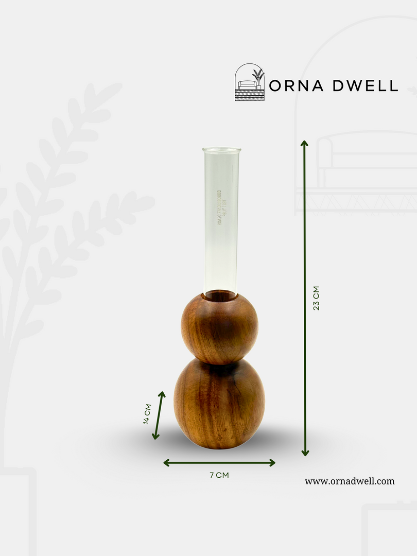 Double Ball Planter - Premium Rosewood & Borosilicate Glass Tube