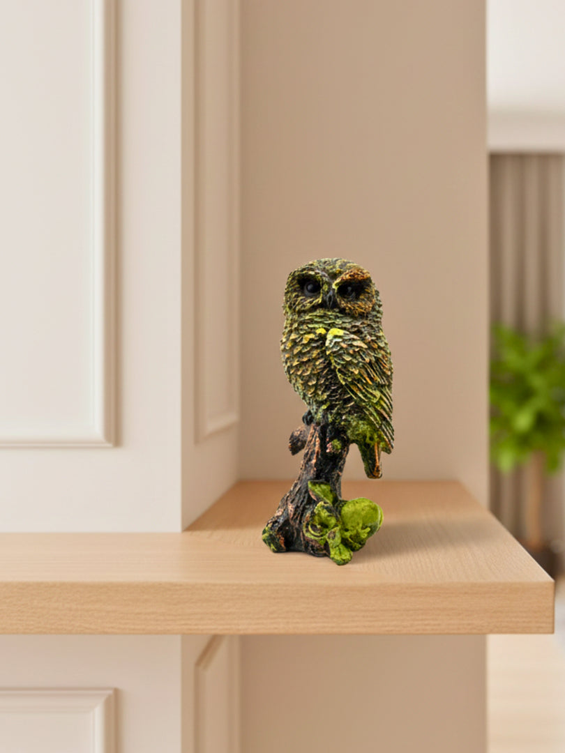 Rustic Moss Owl -  Ethnic Handcrafted Bird Showpiece