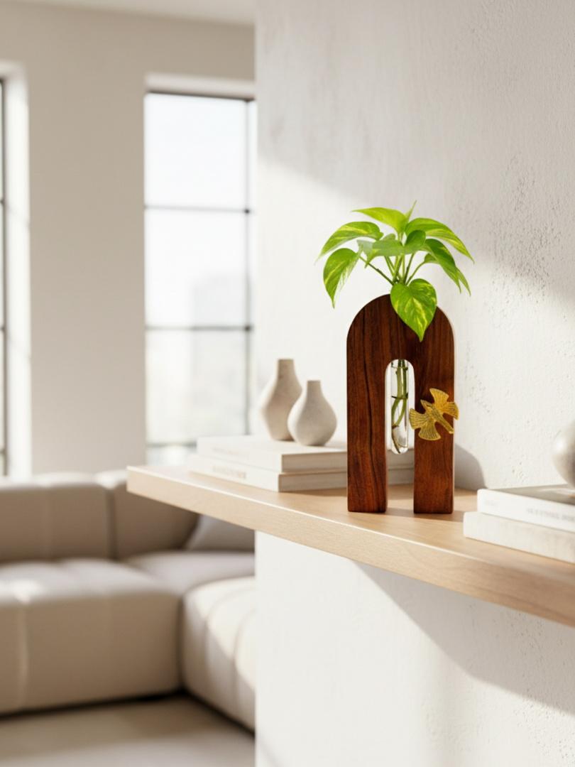 U Shape Planter - Premium Rosewood & Borosilicate Glass Tube