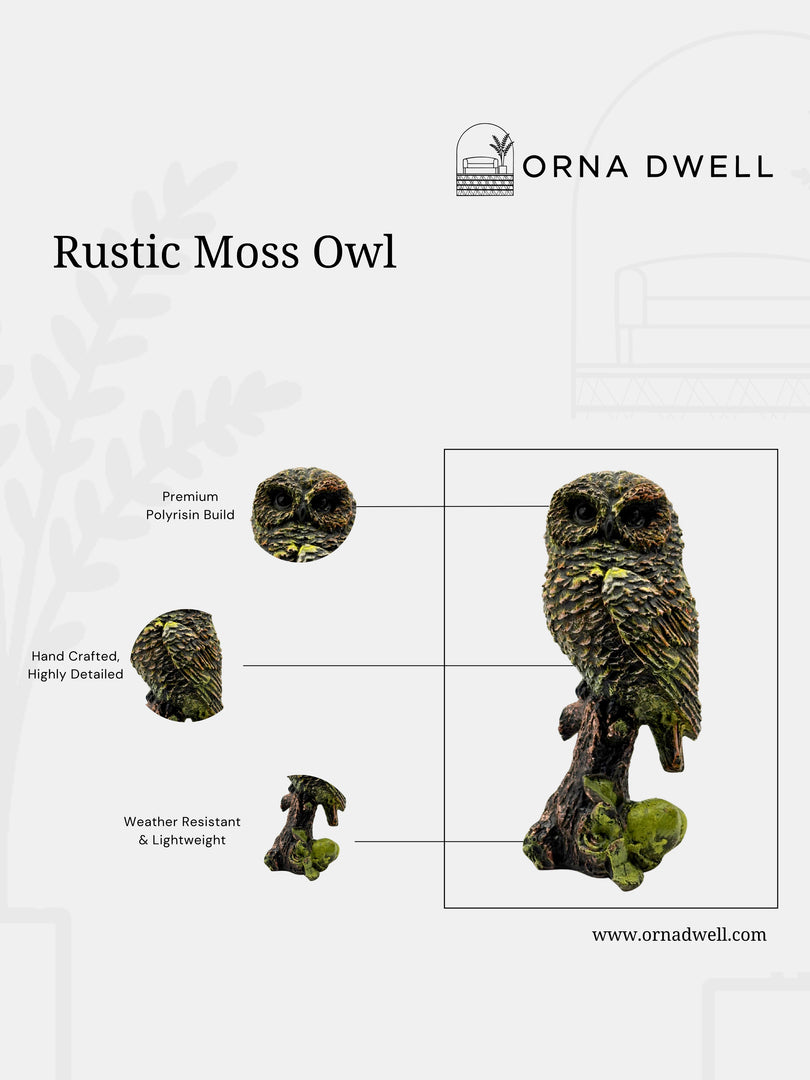 Rustic Moss Owl -  Ethnic Handcrafted Bird Showpiece